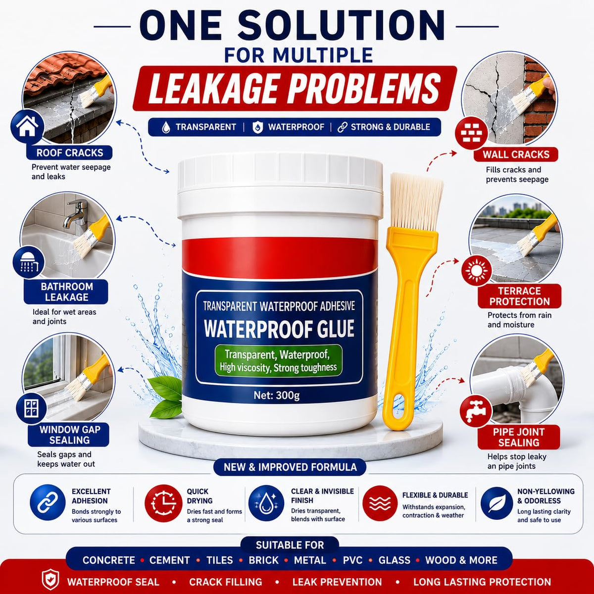 Waterproof Adhesive Glue, 300gm, with Brush