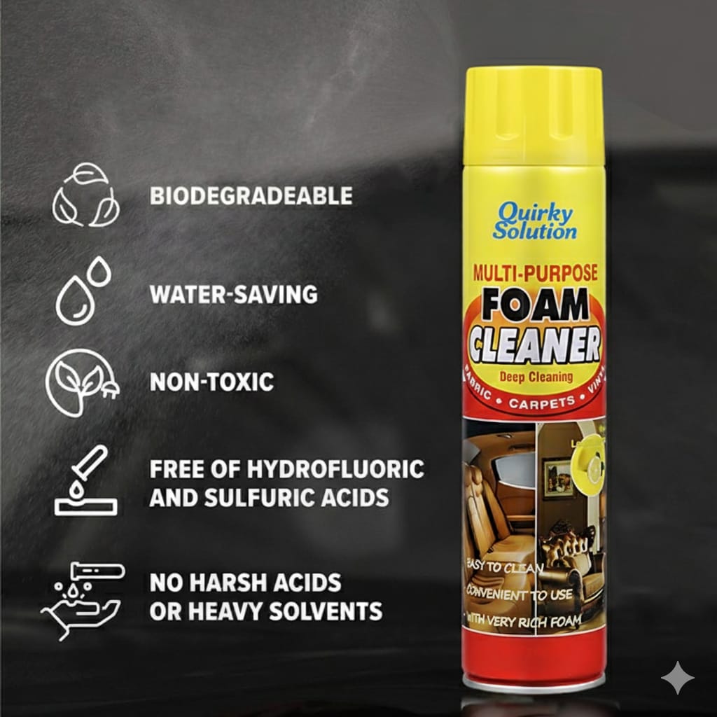Quirky Multipurpose Foam Cleaner Spray for Upholstery, Carpets, Car Interiors, Kitchen Surfaces and Household Cleaning